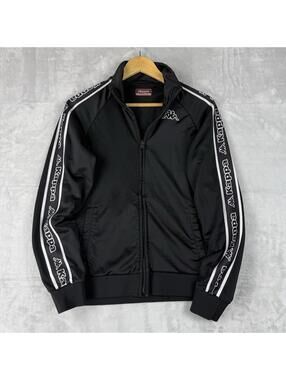 Kappa 222 Banda Track Jacket Mens Size M Black Logo Striped Streetwear Y2K Hype